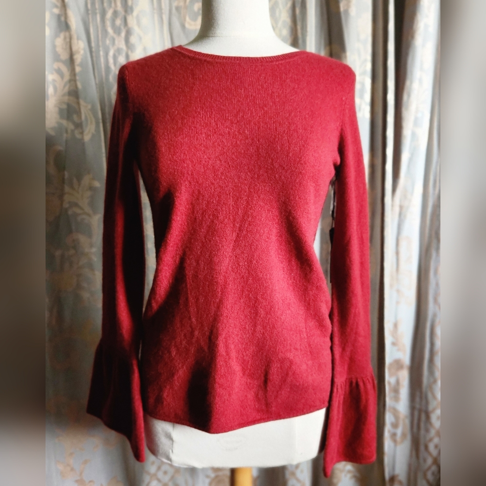 Only Mine Rich Red Cashmere Sweater With Bell Sleeves Size S